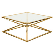 Aria Square Stainless Steel Cocktail Table w/ Polished Gold Finish Base & Clear, Tempered Glass Top by Diamond Sofa - R&R Furniture Gallery (Fountain Valley, CA)