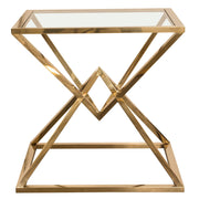 Aria Square Stainless Steel End Table w/ Polished Gold Finish Base & Clear, Tempered Glass Top by Diamond Sofa - R&R Furniture Gallery (Fountain Valley, CA)