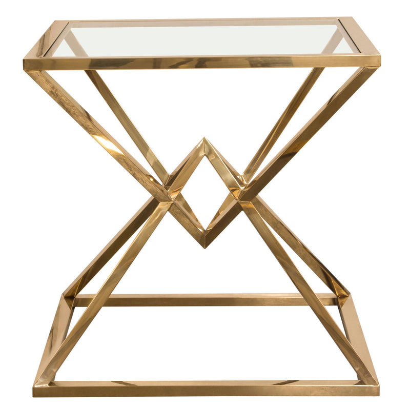 Aria Square Stainless Steel End Table w/ Polished Gold Finish Base & Clear, Tempered Glass Top by Diamond Sofa - R&R Furniture Gallery (Fountain Valley, CA)
