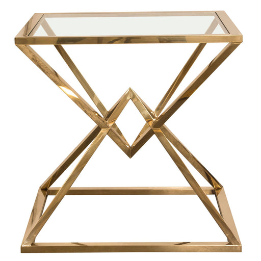 Aria Square Stainless Steel End Table w/ Polished Gold Finish Base & Clear, Tempered Glass Top by Diamond Sofa - R&R Furniture Gallery (Fountain Valley, CA)