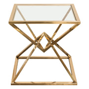 Aria Square Stainless Steel End Table w/ Polished Gold Finish Base & Clear, Tempered Glass Top by Diamond Sofa - R&R Furniture Gallery (Fountain Valley, CA)