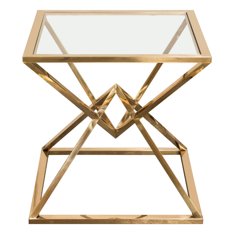 Aria Square Stainless Steel End Table w/ Polished Gold Finish Base & Clear, Tempered Glass Top by Diamond Sofa - R&R Furniture Gallery (Fountain Valley, CA)