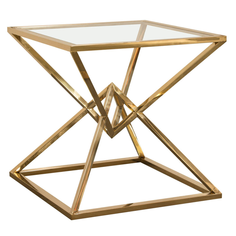 Aria Square Stainless Steel End Table w/ Polished Gold Finish Base & Clear, Tempered Glass Top by Diamond Sofa - R&R Furniture Gallery (Fountain Valley, CA)