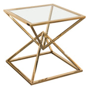 Aria Square Stainless Steel End Table w/ Polished Gold Finish Base & Clear, Tempered Glass Top by Diamond Sofa - R&R Furniture Gallery (Fountain Valley, CA)