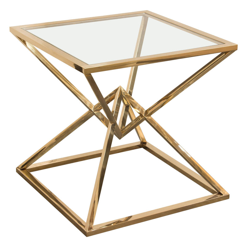 Aria Square Stainless Steel End Table w/ Polished Gold Finish Base & Clear, Tempered Glass Top by Diamond Sofa - R&R Furniture Gallery (Fountain Valley, CA)