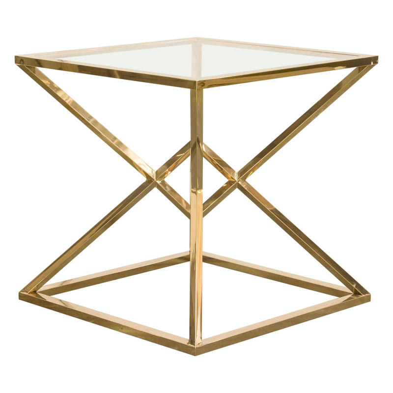 Aria Square Stainless Steel End Table w/ Polished Gold Finish Base & Clear, Tempered Glass Top by Diamond Sofa - R&R Furniture Gallery (Fountain Valley, CA)