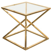 Aria Square Stainless Steel End Table w/ Polished Gold Finish Base & Clear, Tempered Glass Top by Diamond Sofa - R&R Furniture Gallery (Fountain Valley, CA)