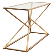 Aria Rectangle Stainless Steel Console Table w/ Polished Gold Finish Base & Clear, Tempered Glass Top by Diamond Sofa - R&R Furniture Gallery (Fountain Valley, CA)