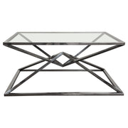 Aria Square Stainless Steel Cocktail Table w/ Polished Black Finish Base & Clear, Tempered Glass Top by Diamond Sofa - R&R Furniture Gallery (Fountain Valley, CA)