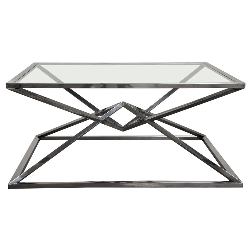 Aria Square Stainless Steel Cocktail Table w/ Polished Black Finish Base & Clear, Tempered Glass Top by Diamond Sofa - R&R Furniture Gallery (Fountain Valley, CA)