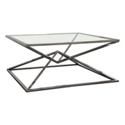 Aria Square Stainless Steel Cocktail Table w/ Polished Black Finish Base & Clear, Tempered Glass Top by Diamond Sofa - R&R Furniture Gallery (Fountain Valley, CA)
