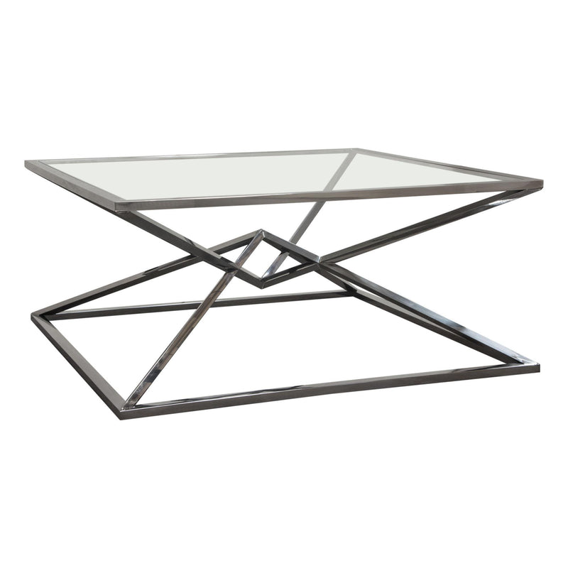 Aria Square Stainless Steel Cocktail Table w/ Polished Black Finish Base & Clear, Tempered Glass Top by Diamond Sofa - R&R Furniture Gallery (Fountain Valley, CA)
