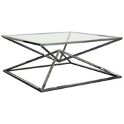 Aria Square Stainless Steel Cocktail Table w/ Polished Black Finish Base & Clear, Tempered Glass Top by Diamond Sofa - R&R Furniture Gallery (Fountain Valley, CA)