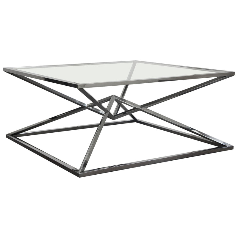 Aria Square Stainless Steel Cocktail Table w/ Polished Black Finish Base & Clear, Tempered Glass Top by Diamond Sofa - R&R Furniture Gallery (Fountain Valley, CA)