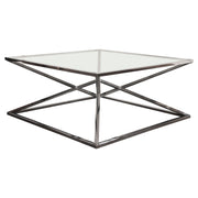 Aria Square Stainless Steel Cocktail Table w/ Polished Black Finish Base & Clear, Tempered Glass Top by Diamond Sofa - R&R Furniture Gallery (Fountain Valley, CA)