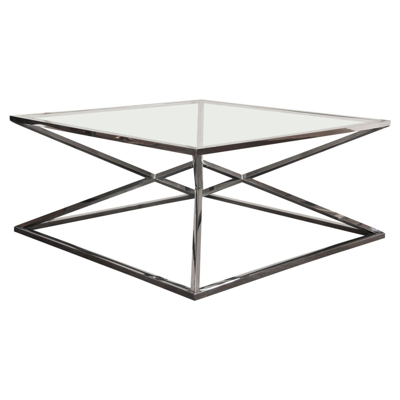 Aria Square Stainless Steel Cocktail Table w/ Polished Black Finish Base & Clear, Tempered Glass Top by Diamond Sofa - R&R Furniture Gallery (Fountain Valley, CA)