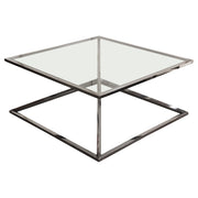 Aria Square Stainless Steel Cocktail Table w/ Polished Black Finish Base & Clear, Tempered Glass Top by Diamond Sofa - R&R Furniture Gallery (Fountain Valley, CA)