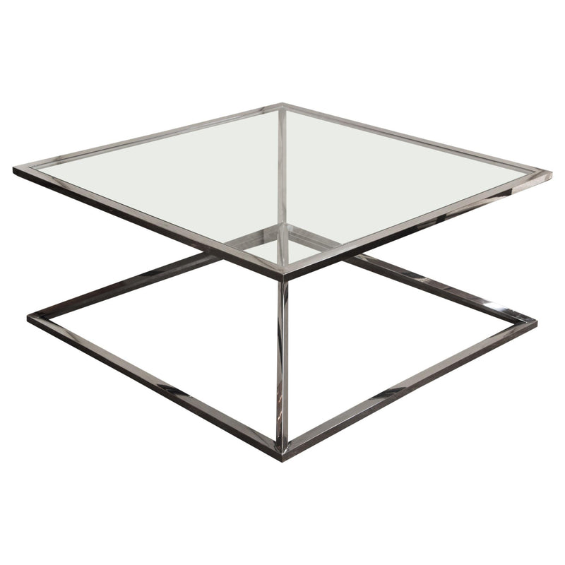 Aria Square Stainless Steel Cocktail Table w/ Polished Black Finish Base & Clear, Tempered Glass Top by Diamond Sofa - R&R Furniture Gallery (Fountain Valley, CA)