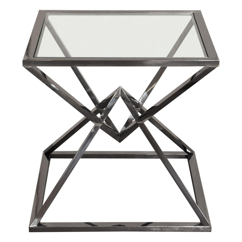 Aria Square Stainless Steel End Table w/ Polished Black Finish Base & Clear, Tempered Glass Top by Diamond Sofa - R&R Furniture Gallery (Fountain Valley, CA)