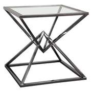 Aria Square Stainless Steel End Table w/ Polished Black Finish Base & Clear, Tempered Glass Top by Diamond Sofa - R&R Furniture Gallery (Fountain Valley, CA)