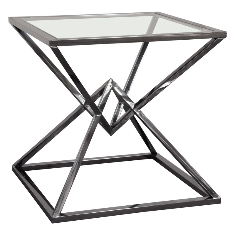 Aria Square Stainless Steel End Table w/ Polished Black Finish Base & Clear, Tempered Glass Top by Diamond Sofa - R&R Furniture Gallery (Fountain Valley, CA)