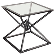 Aria Square Stainless Steel End Table w/ Polished Black Finish Base & Clear, Tempered Glass Top by Diamond Sofa - R&R Furniture Gallery (Fountain Valley, CA)