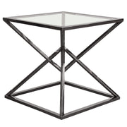 Aria Square Stainless Steel End Table w/ Polished Black Finish Base & Clear, Tempered Glass Top by Diamond Sofa - R&R Furniture Gallery (Fountain Valley, CA)