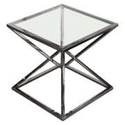 Aria Square Stainless Steel End Table w/ Polished Black Finish Base & Clear, Tempered Glass Top by Diamond Sofa - R&R Furniture Gallery (Fountain Valley, CA)