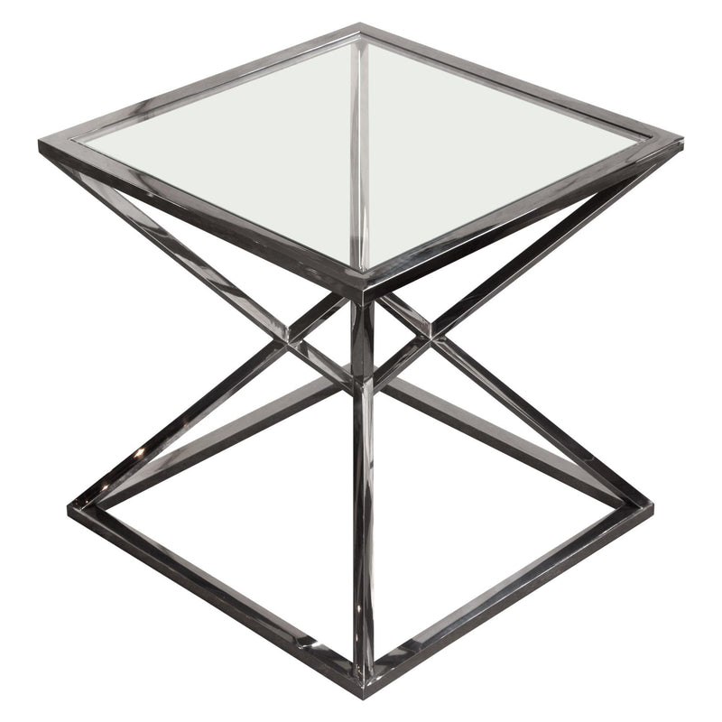 Aria Square Stainless Steel End Table w/ Polished Black Finish Base & Clear, Tempered Glass Top by Diamond Sofa - R&R Furniture Gallery (Fountain Valley, CA)