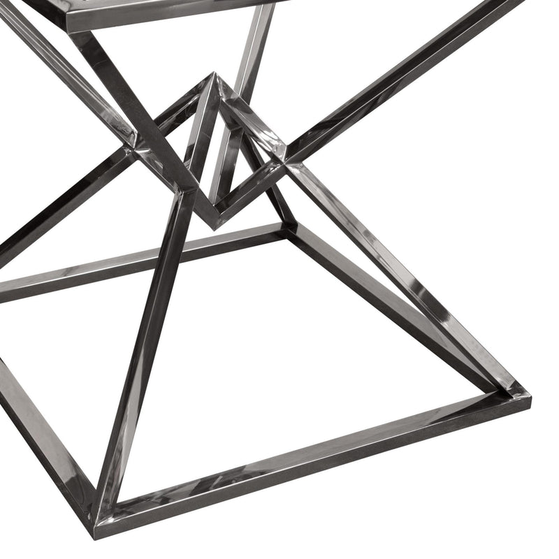 Aria Square Stainless Steel End Table w/ Polished Black Finish Base & Clear, Tempered Glass Top by Diamond Sofa - R&R Furniture Gallery (Fountain Valley, CA)