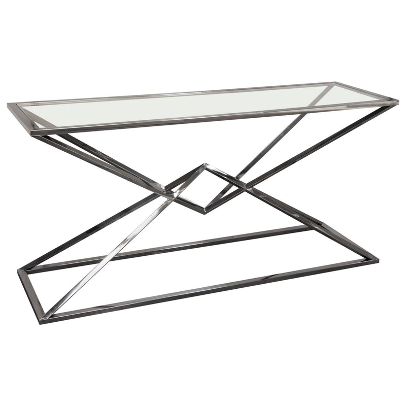 Aria Rectangle Stainless Steel Console Table w/ Polished Black Finish Base & Clear, Tempered Glass Top by Diamond Sofa - R&R Furniture Gallery (Fountain Valley, CA)
