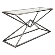 Aria Rectangle Stainless Steel Console Table w/ Polished Black Finish Base & Clear, Tempered Glass Top by Diamond Sofa - R&R Furniture Gallery (Fountain Valley, CA)