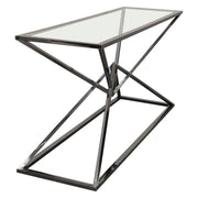 Aria Rectangle Stainless Steel Console Table w/ Polished Black Finish Base & Clear, Tempered Glass Top by Diamond Sofa - R&R Furniture Gallery (Fountain Valley, CA)