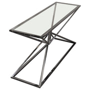 Aria Rectangle Stainless Steel Console Table w/ Polished Black Finish Base & Clear, Tempered Glass Top by Diamond Sofa - R&R Furniture Gallery (Fountain Valley, CA)