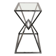 Aria Rectangle Stainless Steel Console Table w/ Polished Black Finish Base & Clear, Tempered Glass Top by Diamond Sofa - R&R Furniture Gallery (Fountain Valley, CA)