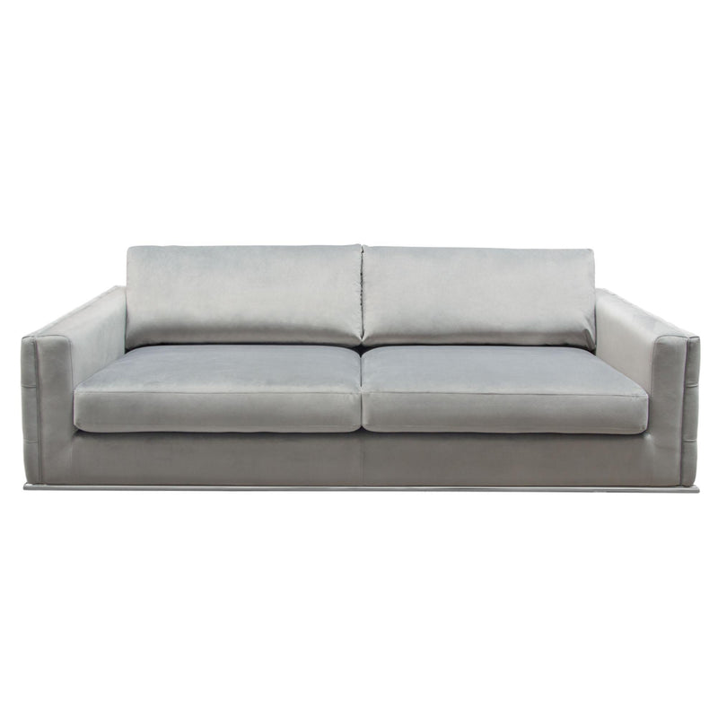 Envy Sofa in Platinum Grey Velvet with Tufted Outside Detail and Silver Metal Trim by Diamond Sofa - R&R Furniture Gallery (Fountain Valley, CA)