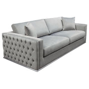 Envy Sofa in Platinum Grey Velvet with Tufted Outside Detail and Silver Metal Trim by Diamond Sofa - R&R Furniture Gallery (Fountain Valley, CA)