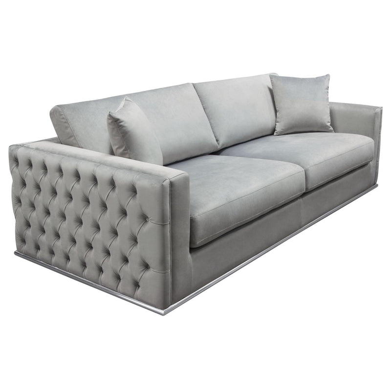 Envy Sofa in Platinum Grey Velvet with Tufted Outside Detail and Silver Metal Trim by Diamond Sofa - R&R Furniture Gallery (Fountain Valley, CA)