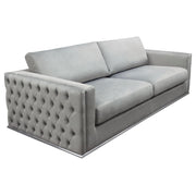 Envy Sofa in Platinum Grey Velvet with Tufted Outside Detail and Silver Metal Trim by Diamond Sofa - R&R Furniture Gallery (Fountain Valley, CA)