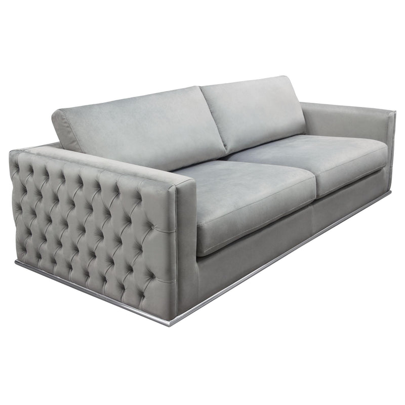 Envy Sofa in Platinum Grey Velvet with Tufted Outside Detail and Silver Metal Trim by Diamond Sofa - R&R Furniture Gallery (Fountain Valley, CA)