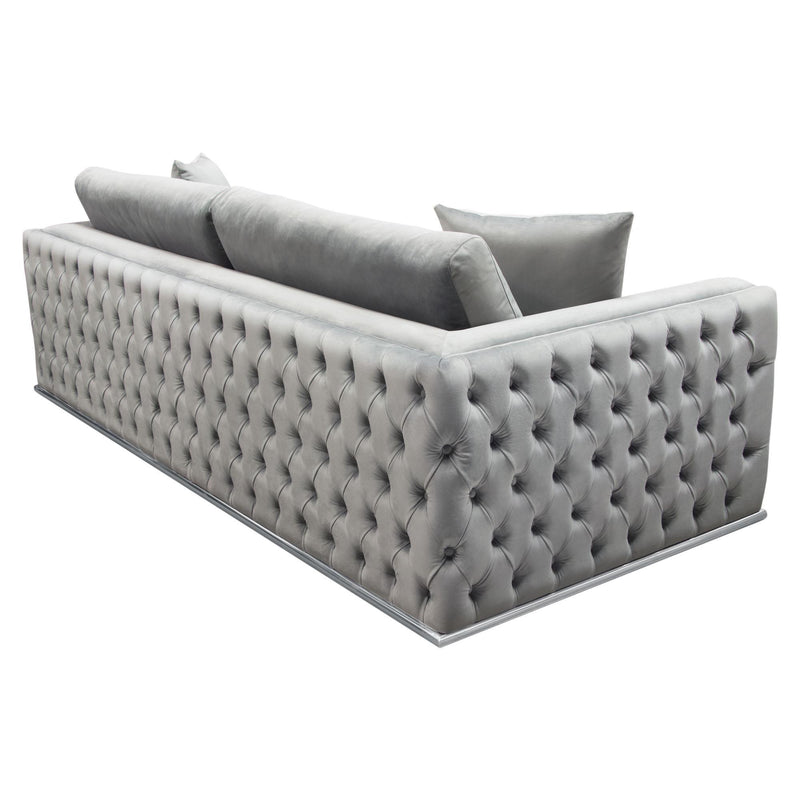 Envy Sofa in Platinum Grey Velvet with Tufted Outside Detail and Silver Metal Trim by Diamond Sofa - R&R Furniture Gallery (Fountain Valley, CA)