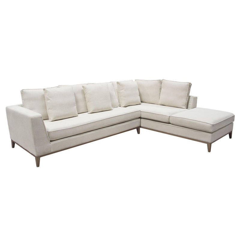 Haven RF 2PC Sectional in Cream Polyester Fabric w/ Loose Pillow Back & Wood Leg Accent by Diamond Sofa - R&R Furniture Gallery (Fountain Valley, CA)