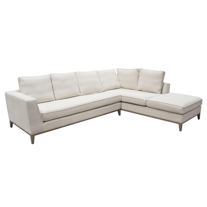 Haven RF 2PC Sectional in Cream Polyester Fabric w/ Loose Pillow Back & Wood Leg Accent by Diamond Sofa - R&R Furniture Gallery (Fountain Valley, CA)