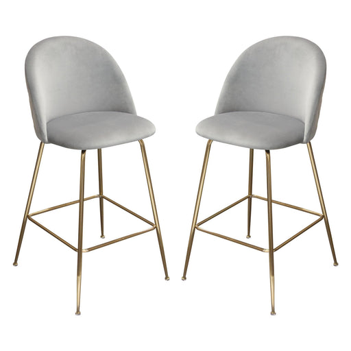 Lilly Set of (2) Bar Height Chairs in Grey Velvet w/ Brushed Gold Metal Legs by Diamond Sofa - R&R Furniture Gallery (Fountain Valley, CA)