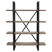 Montana 73" 4-Tiered Shelf Unit in Rustic Oak Finish with Iron Frame by Diamond Sofa - R&R Furniture Gallery (Fountain Valley, CA)