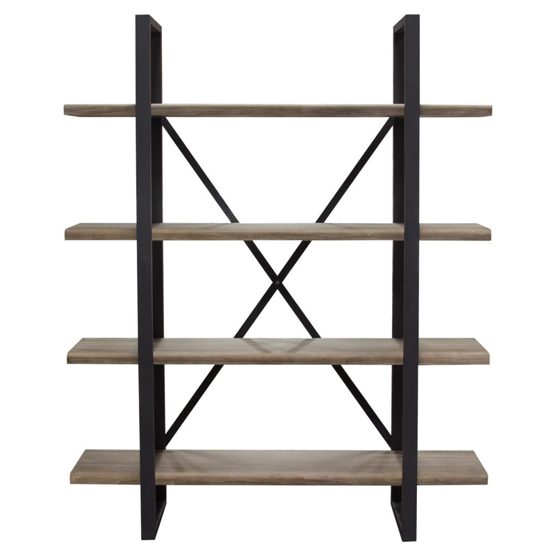 Montana 73" 4-Tiered Shelf Unit in Rustic Oak Finish with Iron Frame by Diamond Sofa - R&R Furniture Gallery (Fountain Valley, CA)