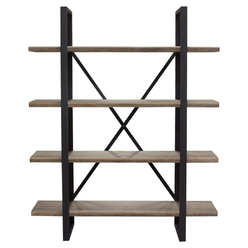 Montana 73" 4-Tiered Shelf Unit in Rustic Oak Finish with Iron Frame by Diamond Sofa - R&R Furniture Gallery (Fountain Valley, CA)