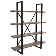 Montana 73" 4-Tiered Shelf Unit in Rustic Oak Finish with Iron Frame by Diamond Sofa - R&R Furniture Gallery (Fountain Valley, CA)