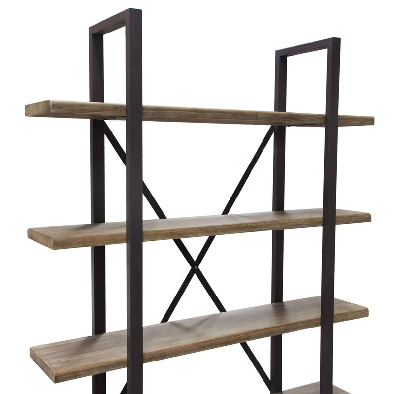 Montana 73" 4-Tiered Shelf Unit in Rustic Oak Finish with Iron Frame by Diamond Sofa - R&R Furniture Gallery (Fountain Valley, CA)