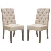 Set of Two Napa Tufted Dining Side Chairs in Sand Linen Fabric with Wood Legs in Grey Oak Finish by Diamond Sofa - R&R Furniture Gallery (Fountain Valley, CA)